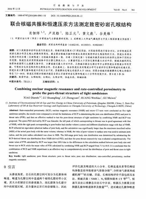 联合核磁共振和恒速压汞方法测定致密砂岩孔喉结构