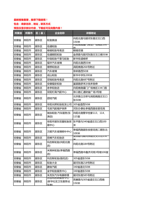 新版安徽省阜阳市颍东区汽车用品企业公司商家户名录单联系方式地址大全49家