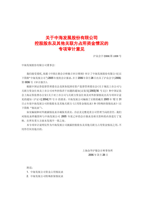 控股股东及其他关联方占用资金情况的专项审计意见