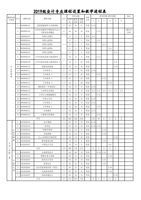 2019级会计专业课程设置和教学进程表