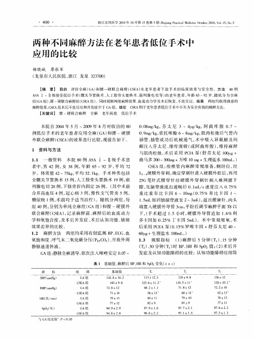 两种不同麻醉方法在老年患者低位手术中应用的比较