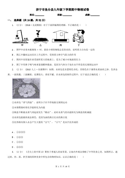 济宁市鱼台县九年级下学期期中物理试卷 