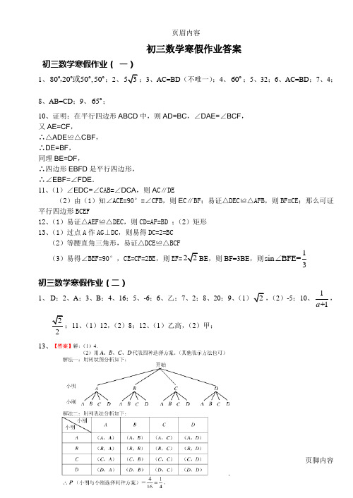 3013初三数学寒假作业答案