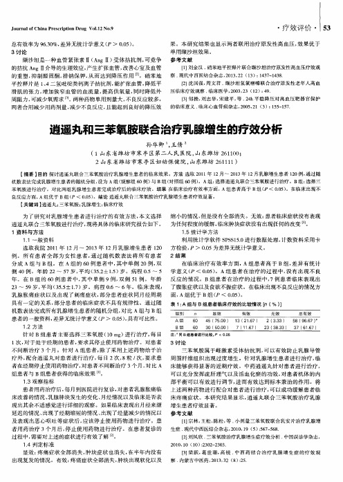 逍遥丸和三苯氧胺联合治疗乳腺增生的疗效分析