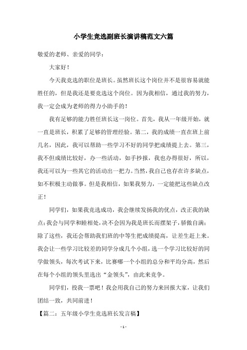 小学生竞选副班长演讲稿范文六篇