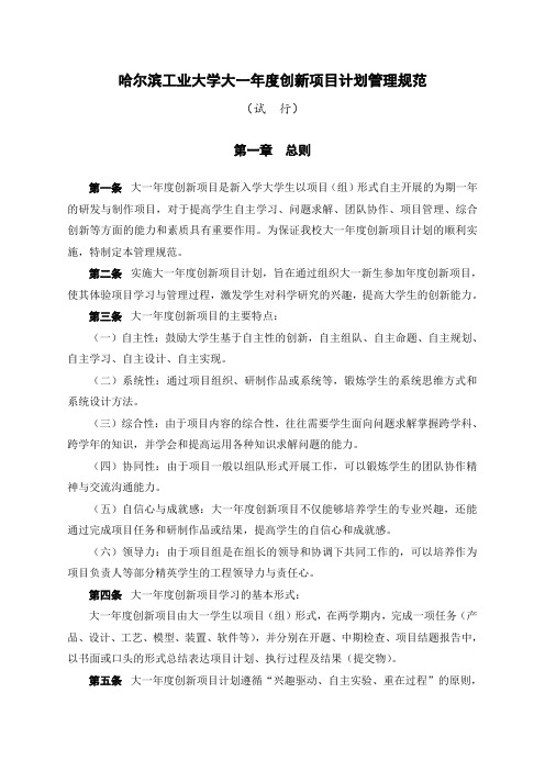 哈尔滨工业大学大一年度创新项目管理规范