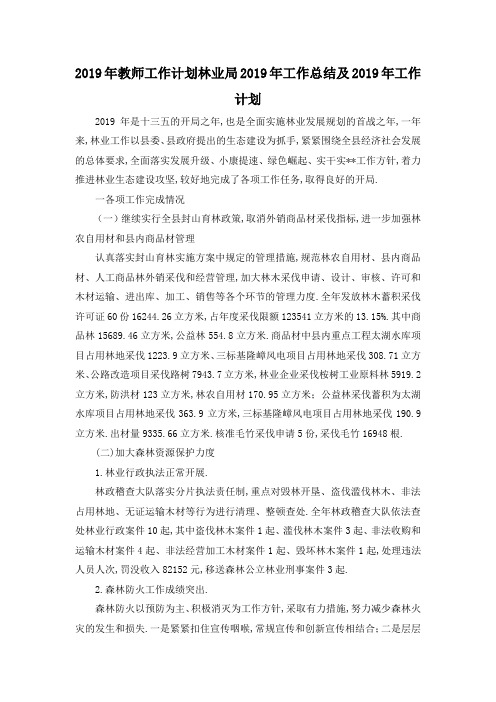 最新-2019年教师工作计划 林业局2019年工作总结及2019年工作计划 精品