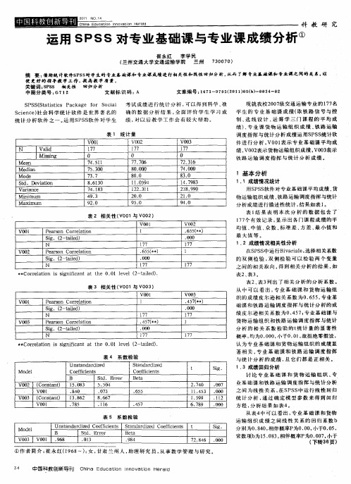 运用SPSS对专业基础课与专业课成绩分析
