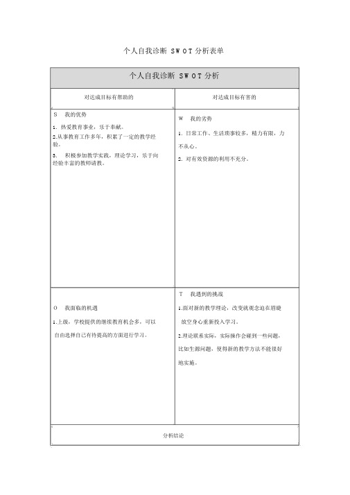 第一步骤所需文档个人自我诊断SWOT分析表(李敏)