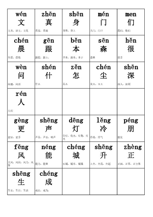 前后鼻音字卡-未修订版(供拼音学习)