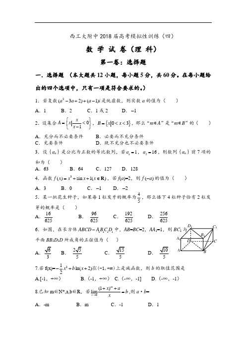 最新-2018届高三理科数学高考全真模拟试题【西工大附中】 精品
