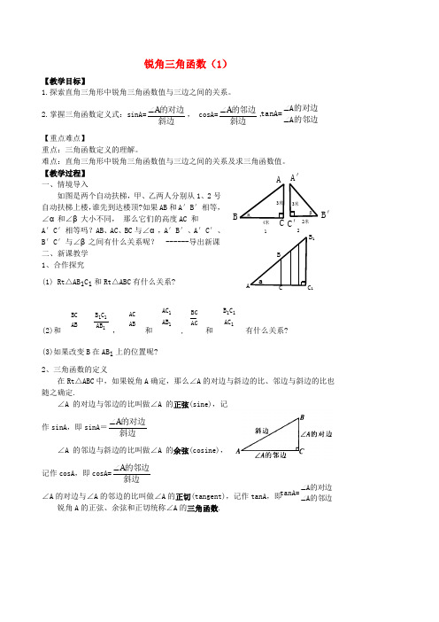 九年级数学下册 解三角形锐角三角函数教案 人教新课标版