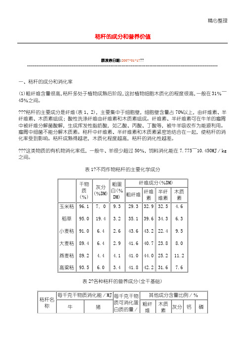 秸秆的成分和营养价值