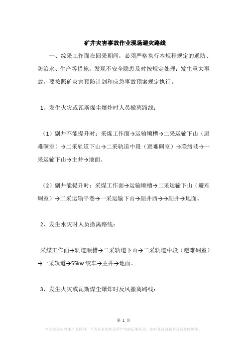 矿井灾害事故作业现场避灾路线