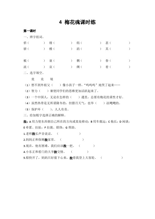 2020春部编版五年级语文下册同步练习：4 梅花魂课时练及答案(优选)