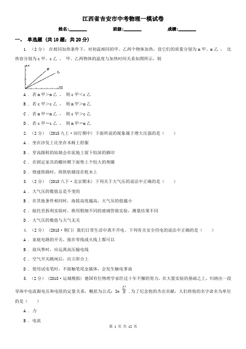 江西省吉安市中考物理一模试卷
