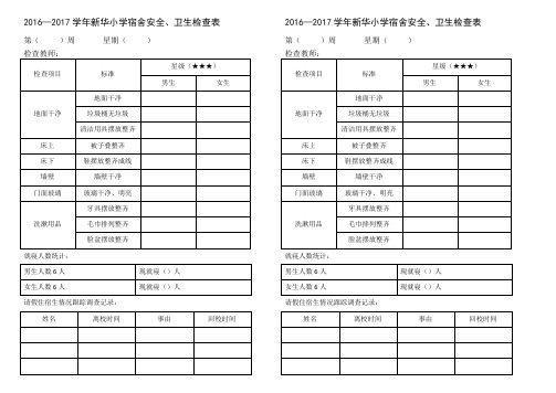 新华小学住宿生宿舍检查记录表