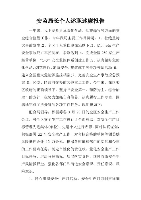 安监局长个人述职述廉报告