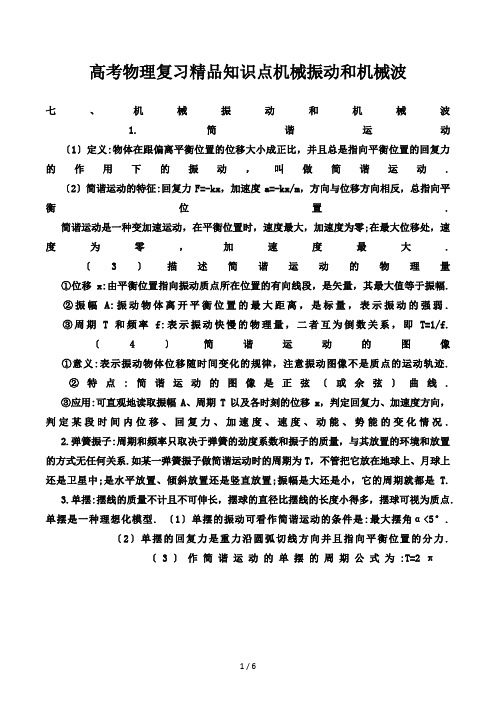 高考物理复习精品知识点机械振动和机械波