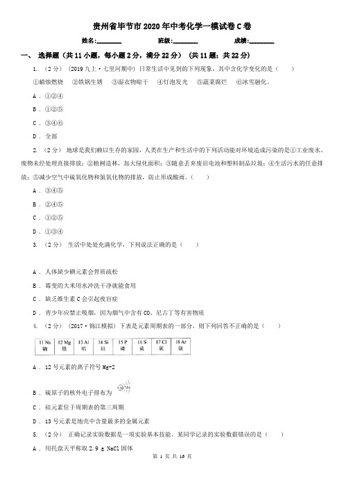 贵州省毕节市2020年中考化学一模试卷C卷