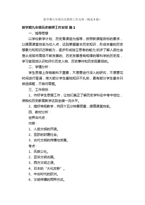 新学期九年级历史教师工作安排（精选9篇）