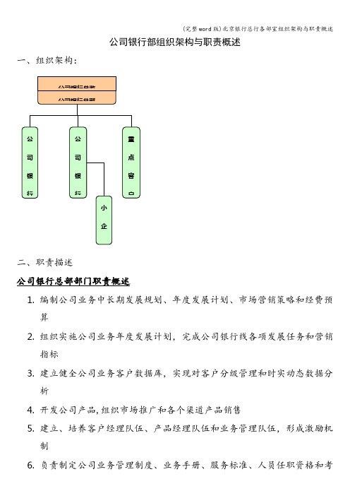 (完整word版)北京银行总行各部室组织架构与职责概述