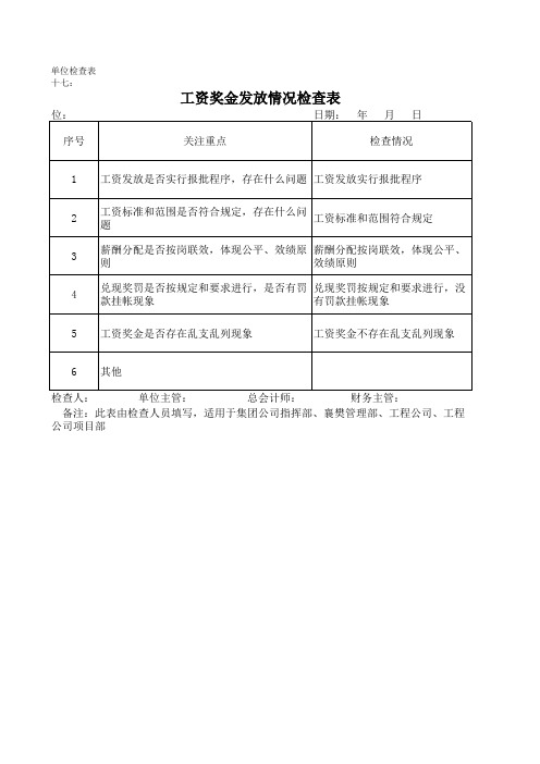 工资奖金发放情况检查表