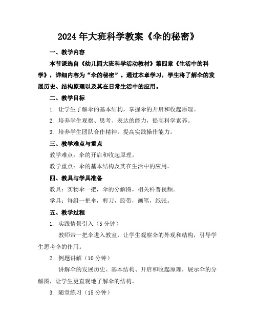 2024年大班科学教案《伞的秘密》
