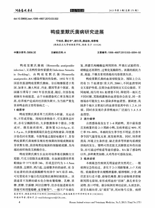 鸭疫里默氏茵病研究进展