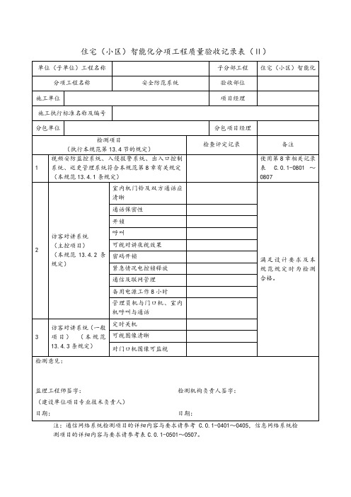 住宅(小区)智能化分项工程质量验收记录表
