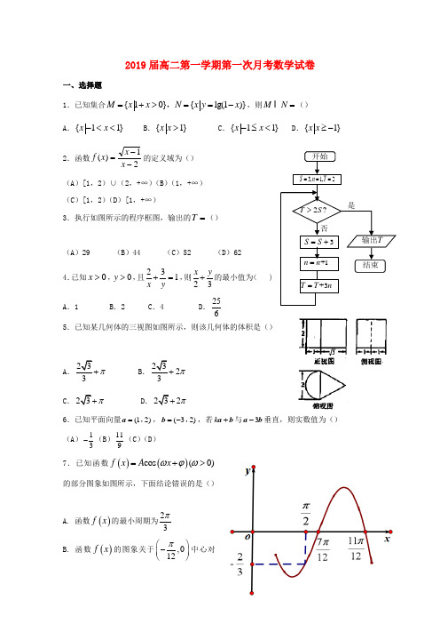 高二数学上学期第一次月考试题