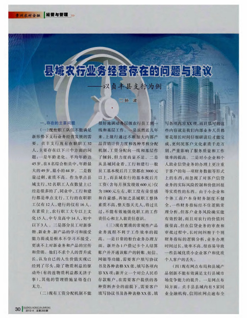 县域农行业务经营存在的问题与建议——以贞丰县支行为例