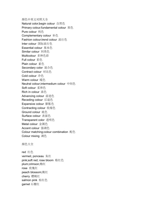 颜色中英文对照大全