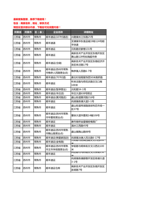 新版江苏省苏州市常熟市顺丰快递企业公司商家户名录单联系方式地址大全23家