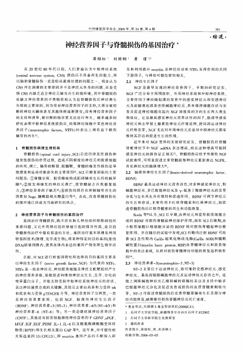 神经营养因子与脊髓损伤的基因治疗