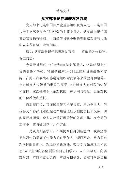 党支部书记任职表态发言稿