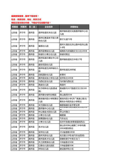 新版山东省济宁市嘉祥县幼儿园企业公司商家户名录单联系方式地址大全119家