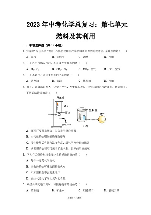 2023年中考化学总复习：第七单元燃料及其利用