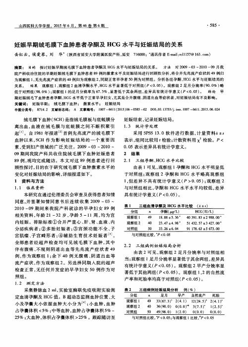 妊娠早期绒毛膜下血肿患者孕酮及HCG水平与妊娠结局的关系