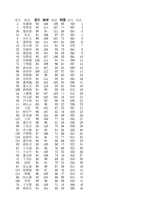 2013年春期末成绩册