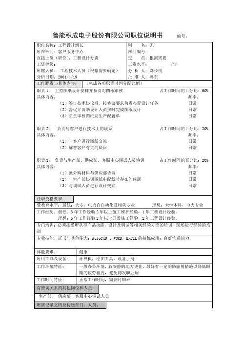 鲁能积成职位说明书(工程设计组长).doc