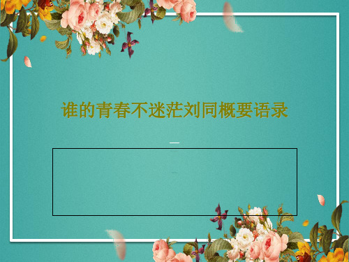 谁的青春不迷茫刘同概要语录PPT文档28页