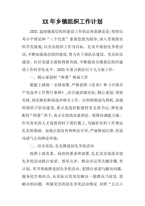 XX年乡镇组织工作计划doc