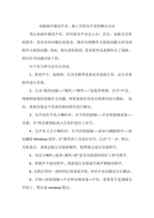 电脑扬声器没声音,插上耳机有声音的解决方法