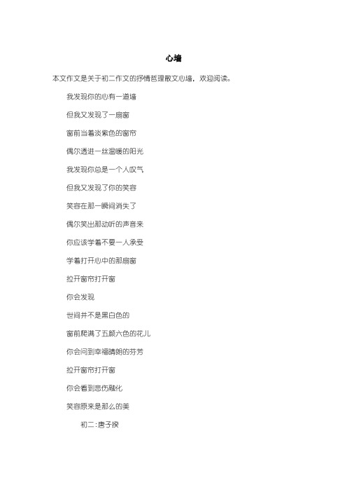 初中初二作文抒情哲理散文：心墙