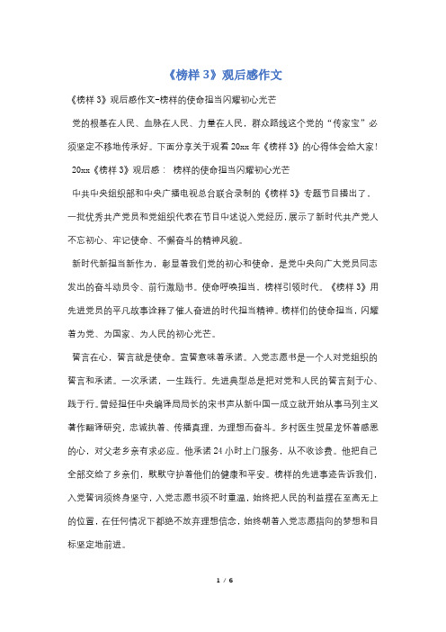 《榜样3》观后感作文