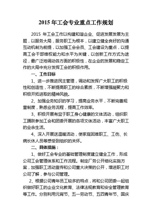 2015年工会专业重点工作规划