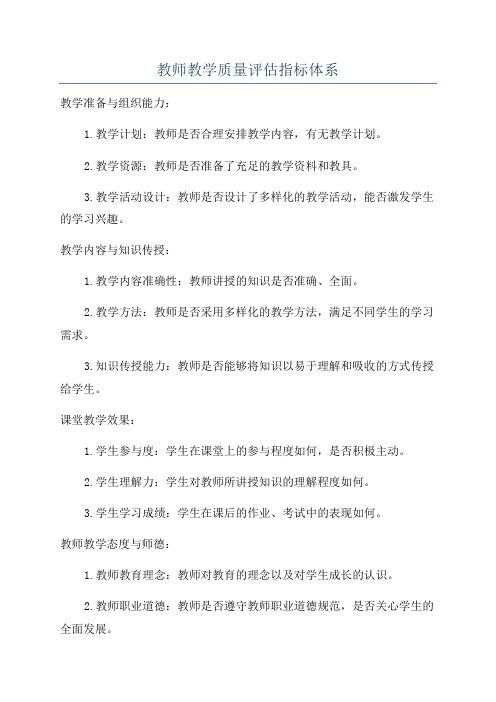 教师教学质量评估指标体系