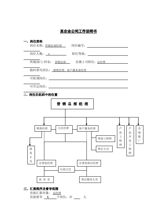 工作说明书--营销经理