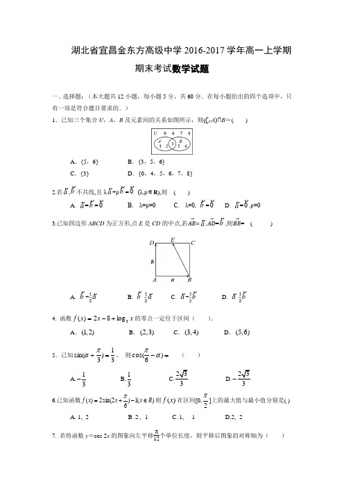 数学---湖北省宜昌金东方高级中学2016-2017学年高一上学期期末考试试题
